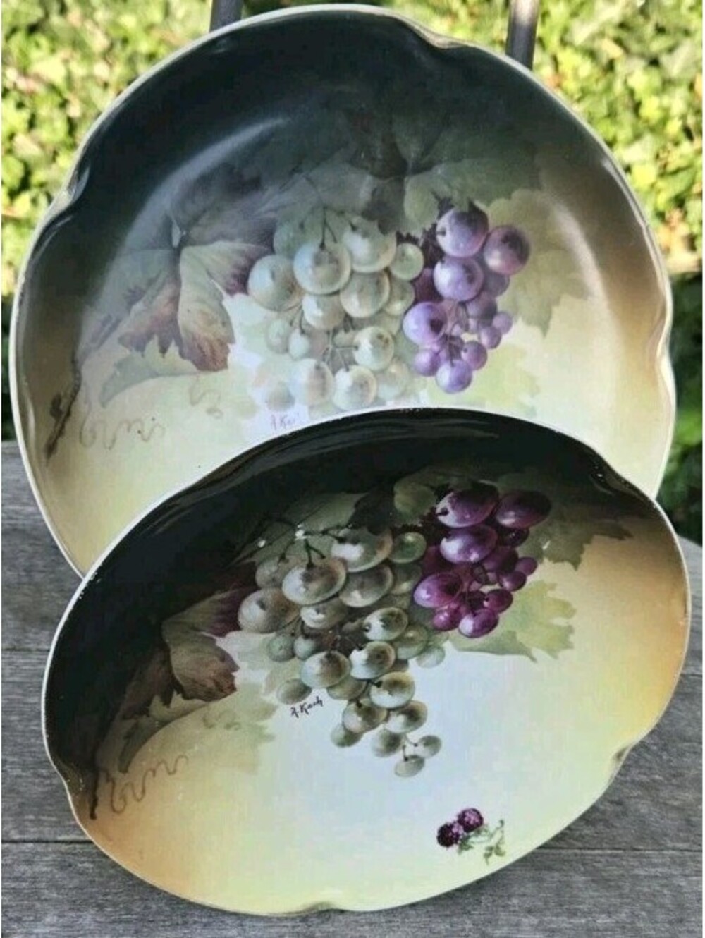 2 Antique J & C 'Louise' Bavaria Plates Signed by A.Koch "Grapes" 8.5”& 7.75"